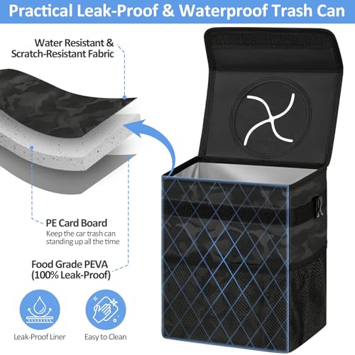 Image of ELONGRIVER Car Trash Can Bin for Back Seat Leak Proof, Cute Car Trash Bag Hanging, Vehicle Trash Can for SUV Truck Van, Automotive Garbage Cans Front Seat Camo Black