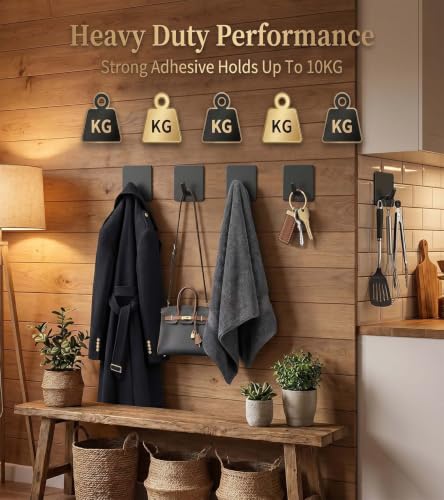 Image of Enclave Heavy Duty Adhesive Hooks, Stick on Wall Adhesive Hangers, Strong Stainless Steel Holder, Self Adhesive Hooks for Kitchen Bathroom Home Door Towel Coat Key Robe. (Cube Black, Pack of 2)