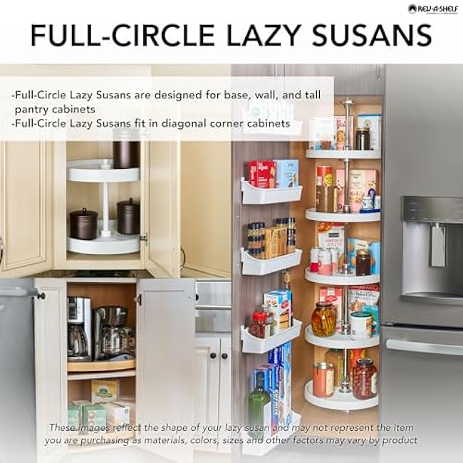 Rev-A-Shelf LD-4BW-201-20SBS-1 Lazy Daisy Wood 1-Shelf 20 D-Shaped Lazy Susan with Swivel Bearing for Corner Wall Cabinets - Maple