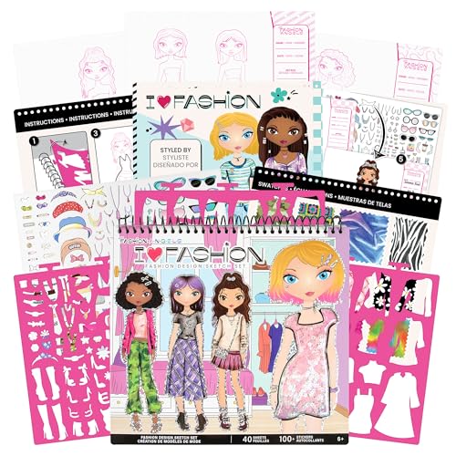 Fashion Angels I Love Fashion Sketch Portfolio for Kids - Fashion Design Sketch Book for Beginners, Fashion Sketch Pad with Stencils and Stickers For Kids 6 and Up