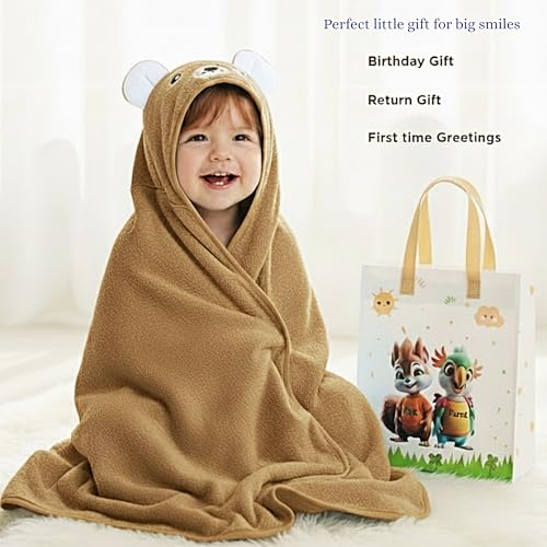Image of Ultra-Soft Baby Hooded Towel - Coral Velvet Wrap Your Little One in Softness and Joy, Hypoallergenic & Super Absorbent Bath Wrap for Newborns & Toddlers | Cute Animal Design (0-5 Years)(Brown)