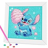 5D Diamond Painting Kinder mit Rahmen, Niedliche Stitch DIY Diamant Mosaik Set für Anfänger, Wanddeko fürs Kinderzimmer, Kreatives Mädchen Geschenk, Geburtstagsgeschenk 15x15 cm