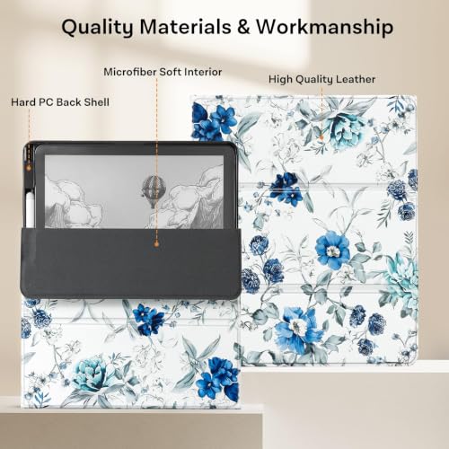 Image of CoBak Case for 11 inch Kindle Scribe 3rd Generation 2025, Kindle Scribe Colorsoft with Two Viewing Angles - All New PU Leather Cover with Auto Sleep Wake, Pen Holder. Blue Blossom