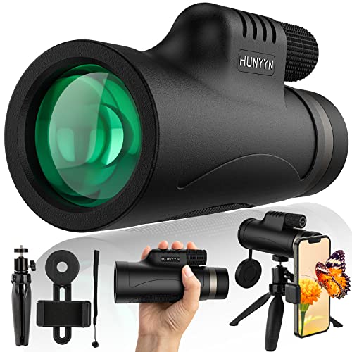 Monokular Fernrohr 10x42, HUNYYN HD Monokulare Fernrohr Erwachsene mit Smartphone-Halter und Stativ, BAK4-Prisma Wasserdicht Handy Monokular für Vogelbeobachtung Jagd Wildtiere Wandern Cover