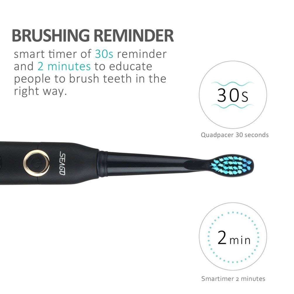 SHUANGCONG Seago SG-507 USB Recargable Cepillo de Dientes eléctrico Resistente al Agua Inteligente Cepillo de Dientes Negro