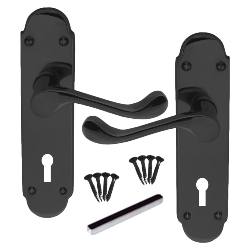 Haven Heritage Black Nickle Shaped Door Handle Victorian Design Scroll Lever On Back Plate Size 170mm x 42mm. Sold as 1 x Pair (Lock Handle x 1)