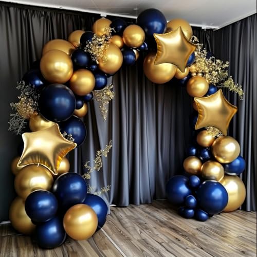 Royal Blue and Gold Balloon Garland Arch…