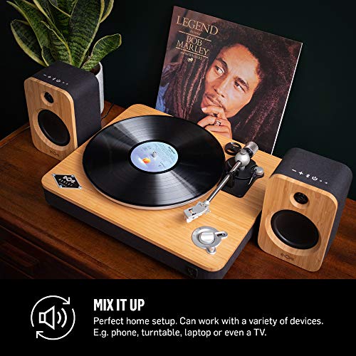 House of Marley Get Together Duo, Casse Altoparlanti Bluetooth Wireless Realizzate in Modo Sostenibile, Durata della Batteria di 20 Ore o Alimentazione di Rete, Legno/Nero, 20.1 x 10.5 x 13 cm (x2)