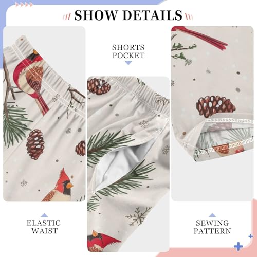 Cardinal Bird Spruce Branch Boys Long Pants Soft Trousers Elastic Waist Kids Lounge Bottoms with Pockets S-XL4