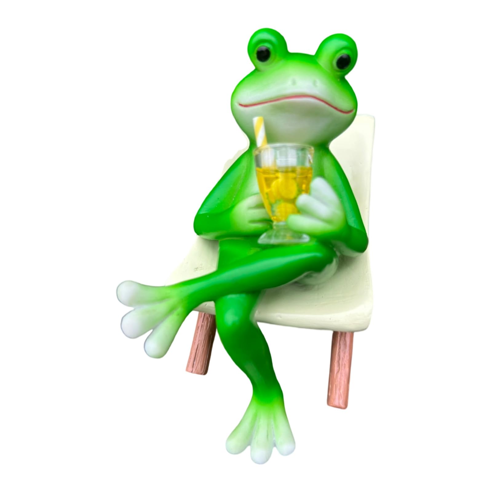 Sisyeuo Miniature Frogs and Lounge Chair Resins Figurine Statue Outdoor Decorative Piece for Garden Shelf or Balconies Decors Lying Frogs Drinking Juices Statue Decors
