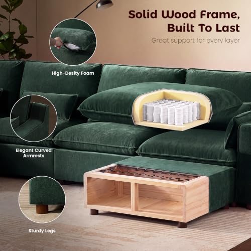 Image of WorthFurni Modern Modular Sectional Sofa,105 inch V Shape Sectional Cloud Couch with Storage Ottoman,Comfty 6 Seat Sofa for Living Room,Green Chenille