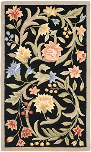 SAFAVIEH Chelsea Collection 4' Round Black HK248B Hand-Hooked French Country Wool Area Rug