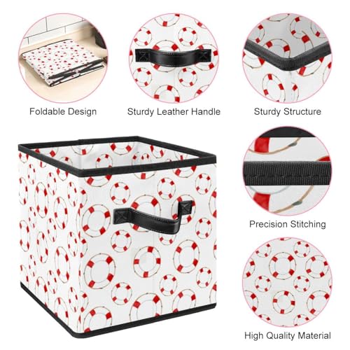 Boîte de rangement pliable avec poignées solides et motif bouée rouge originale