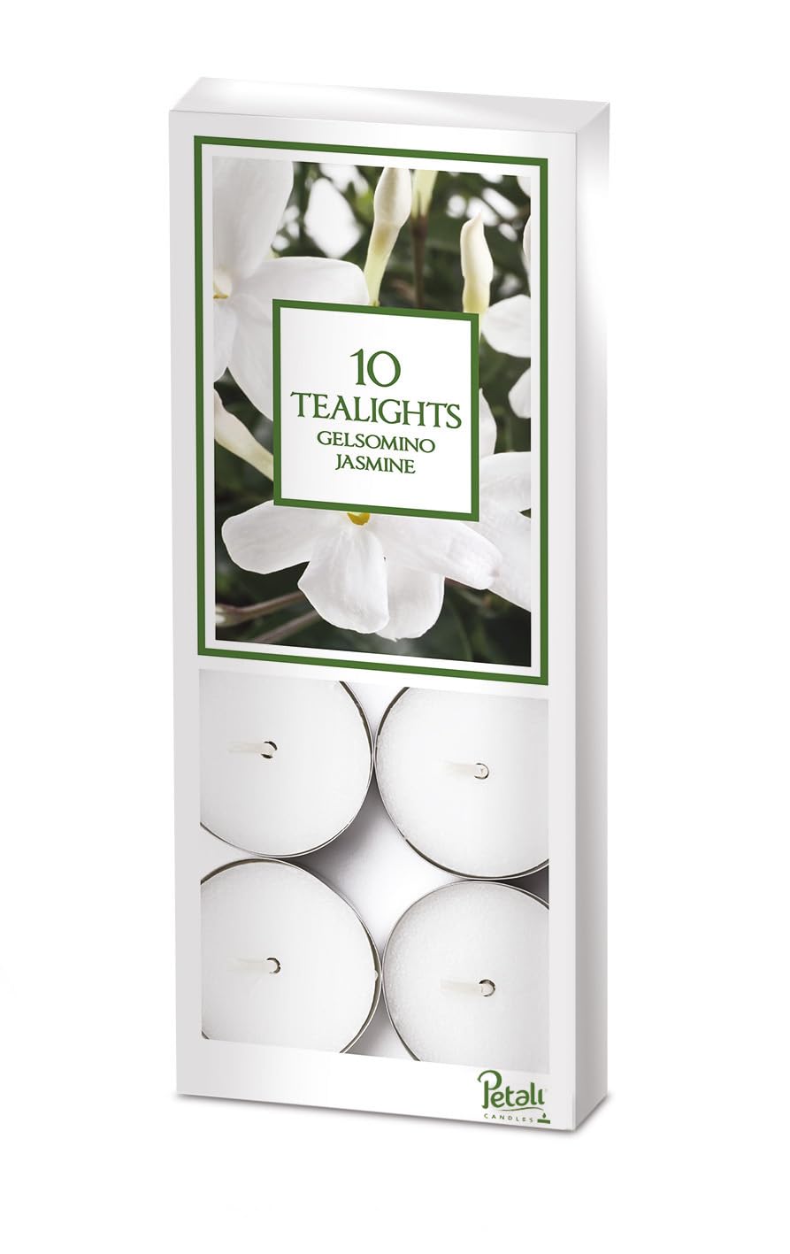 Price's Candles Jasmine Scented Tea Lights 10 Pack Long Burning Floral Fragrance Wax Tealights Glass Home Decor Relaxing Ambient Aroma Candle Set