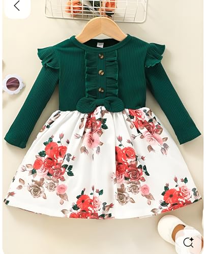 Image of Buy & Try by Dharmikaay Girl's Lycra Floral Printed Frock Dress for Girls Short Frock Baby Princess Western Dresses| Stylish Fancy Kids Clothing for New Year, Fashion.
