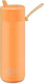 Ceramic Reusable Bottle - Stainless Steel Water Bottle With Straw, Insulated Water Bottle, Metal Water Bottle - Flip Straw Lid - 20oz - Neon Orange