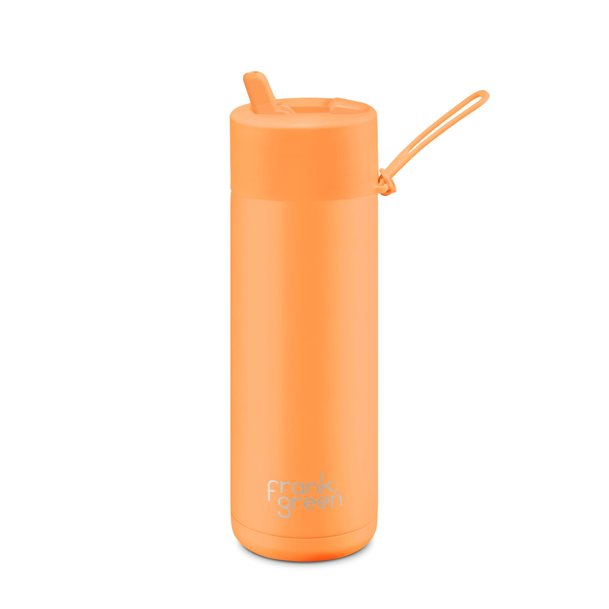 frank green Stainless Steel, Ceramic Lined Reusable Water Bottle with Flip Straw Lid, 20oz Capacity (Neon Orange)
