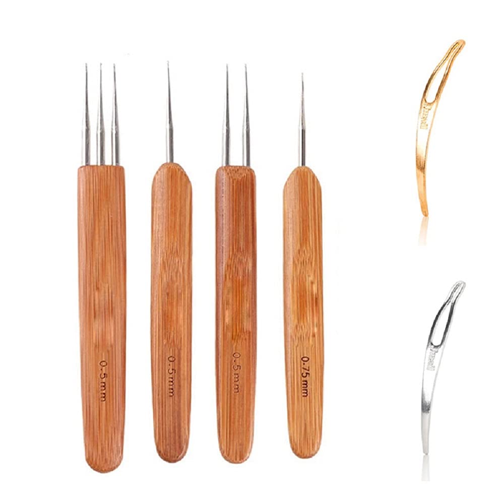 Chironal 6Pcs 0.5mm Wooden Handle Crochet Hooks Dreadlocks Crochet Hook Dreadlocks Tool (0.5mm)