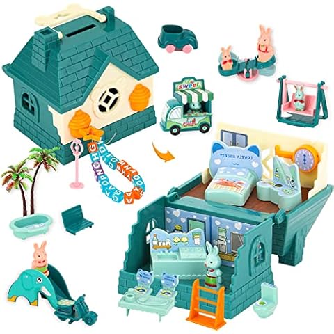 TQQFUN Bunny Figure Playset for Kids - 32Pcs Foldable Bunny House Playset Educational Pretend Role Play Kit for Boys and Girls Ideal Kids Birthday Gift Cover