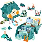 TQQFUN Pet Pretend Play Toys, 32Pcs Toddlers Bunny Figure Playset, Foldable Pet Playhouse Interactiv
