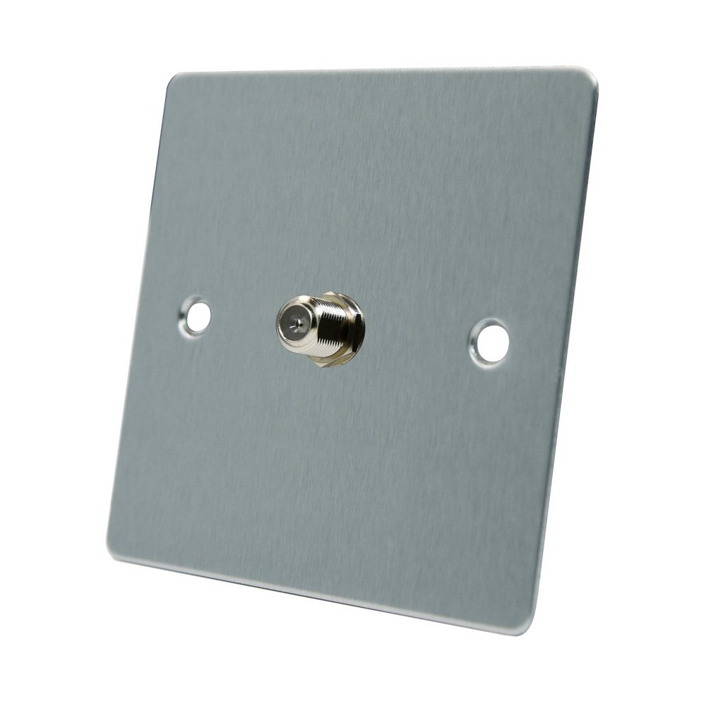 AET FSC1GSKY 1-Gang Satin Chrome Flat Sky F Type Socket for Satellite Outlets