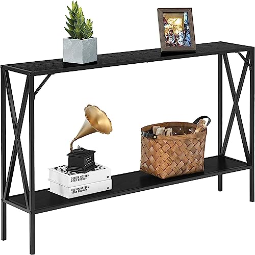 COSTWAY 2 Ebenen Konsolentisch Metallrahmen, Flurtisch Holz Standregal,...