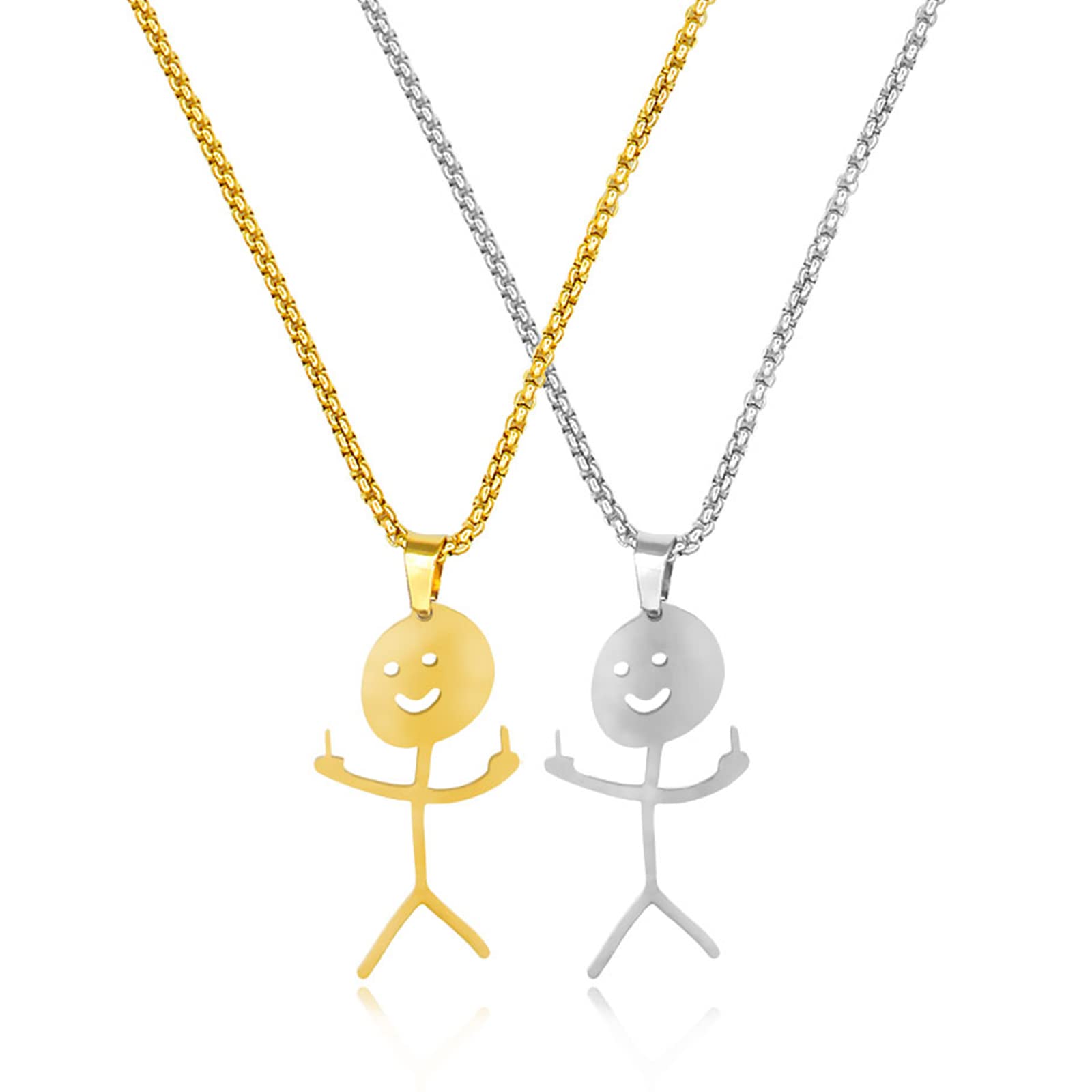 Funny Doodle Necklace Stainless Steel -Smiley Cool Smiley Finger Necklaces Best Friend Pendant & Unique Friendship Gift for Men Women Teen Girls Boys