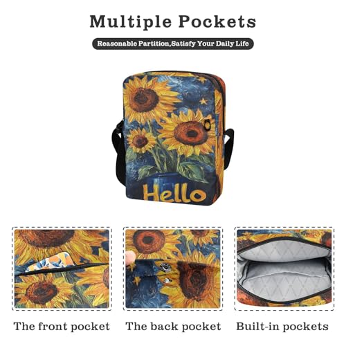 Sunflowers Art Asthetic men's messenger bag cross body bag for woman Women's Purses Adjustable Strap for business Shopping2