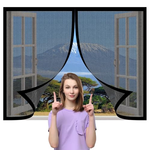 Mosquiteras para Ventanas 160 x 153 cm sin Taladrar Mosquiteras con Imán para Ventana Abatible Cierre Magnético de Arriba a Abajo para Sala de Estar Dormitorio Balcón, Negro