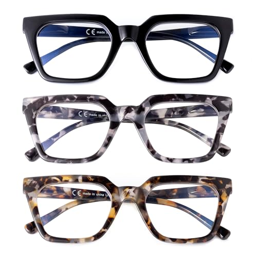 firstsense 3 Pack Reading Glasses for Women Men Blue Light Blocking with Spring Hinge, Anti Eyestrain/Dryness/UV Eyeglasses, +2.5