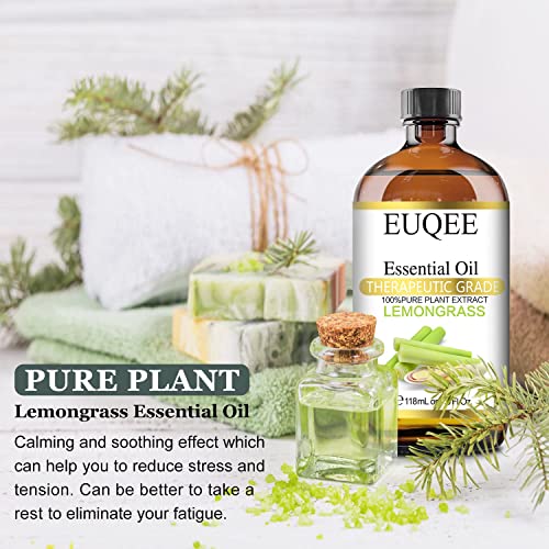 Euqee Lemongrass Essential Oil 118Ml Pure & Natural Lemongrass Oil Premium Essential Oil - With Glass Dropper Perfect For Cleaning, Diffuser, Candle Making - 4Fl. Oz #TOP4