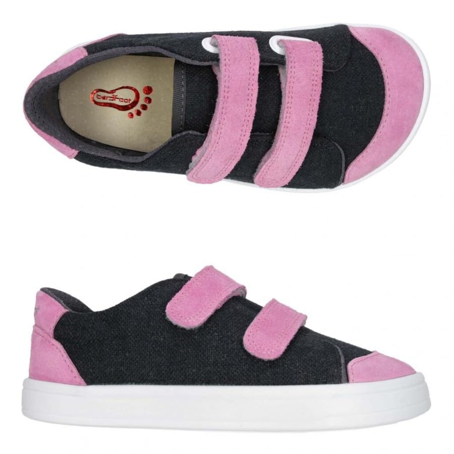 Zapatillas niña Color Negro y Rosa Calzado Respetuoso Barefoot Fabricadas en europas Sneakers Ligeras y comodas con Cierre de Doble Cierre Ajustable