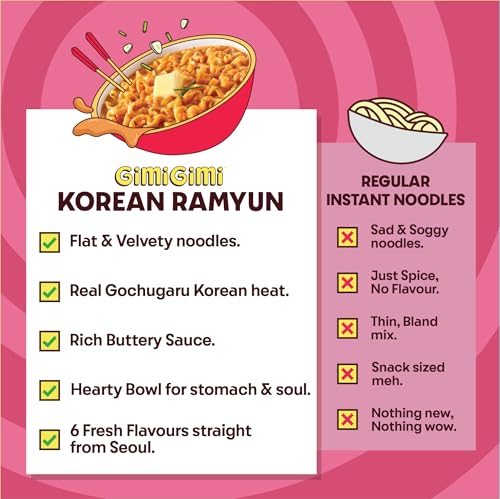 Image of GIMI GIMI - Veg Carbonara | Veg Korean Noodles | Authentic Korean-Style Instant Noodles | 135g Each (Pack of 6)