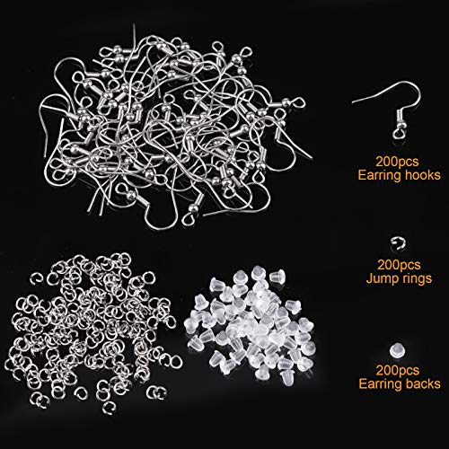 Stainless Steel Earring Hooks French Ear Wire, 600pcs Earring Making Findings Parts Jewels DIY Supplies Kits, with Silicone Earring Backs Stoppers & Open Jump Ring3