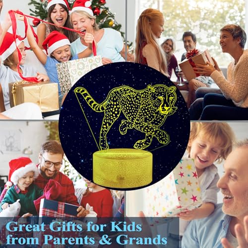 Image of Cheetah Night Light, 3D Illusion Lamp with 16 Color Changing Modes, Remote Control Timer and Dimmable, Kids Boys Girls Room Decoration, Holiday Xmas Gifts
