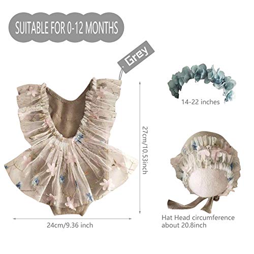 3 PCS Newborn Photography Props with Baby Lace Rompers Hat Flower Headband Vest Floral Classic Outfits for Girl Princess Twins Birthday Party4