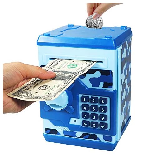 HUSAN Great Gift Toy for Kids Code Electronic Piggy Banks Mini ATM Electronic Coin Bank Box for Children Password Lock Case (Camouflage Blue)