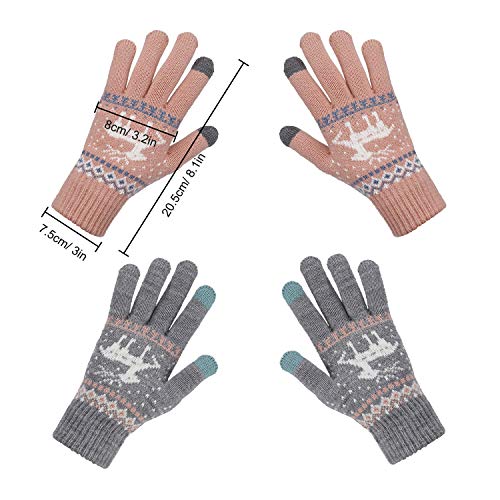 MengH-SHOP Touchscreen handschoenen dames winterhandschoenen vrouwen wanten katoenen handschoenen winter warme dameshandschoenen 2 paar (roze en grijs) - Image 8