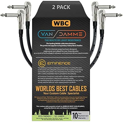 2 Units - Van Damme Pro Grade Classic XKE - 45 cm - Premium, Ultra-Flexible Multi-Shielded Guitar Bass Effects Instrument, Pedal Stomp Patch Cable w/Low-Profile, R/Angled Pancake type TS Connectors Cover
