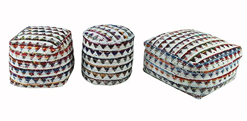 HOMESCAPES White Multi Coloured Square Cube Beanbag Traditional Chindi Style with Polystyrene Ball Filling - 60 x 60 x 30 cm - Image 3