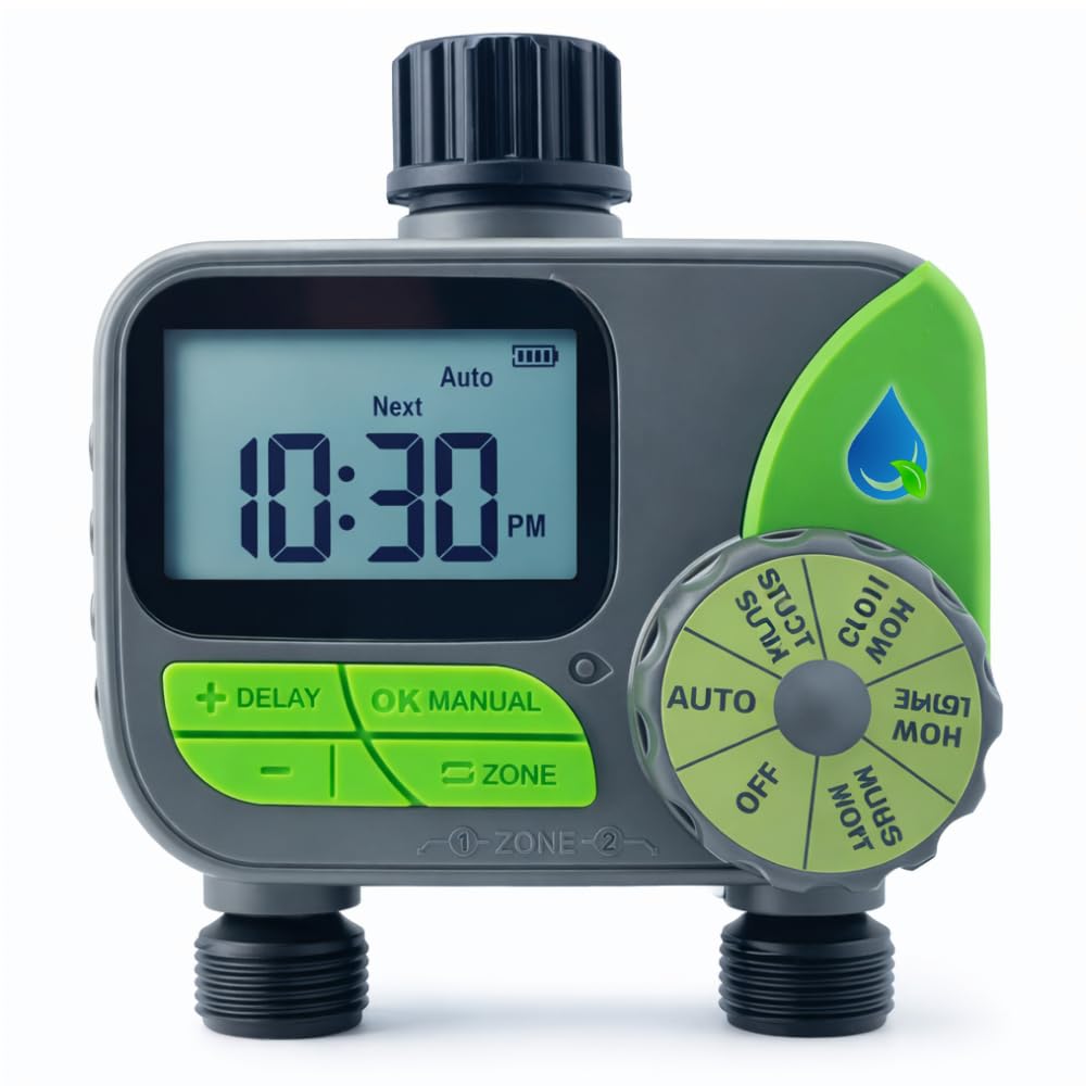 acquaverde HydroSmart 2S | Centralina Irrigazione Automatica Digitale a Batteria, Timer Programmatore Acqua da Rubinetto 2 Stazioni per Orto e Giardino, Attacco 1/2”-3/4”, IP54