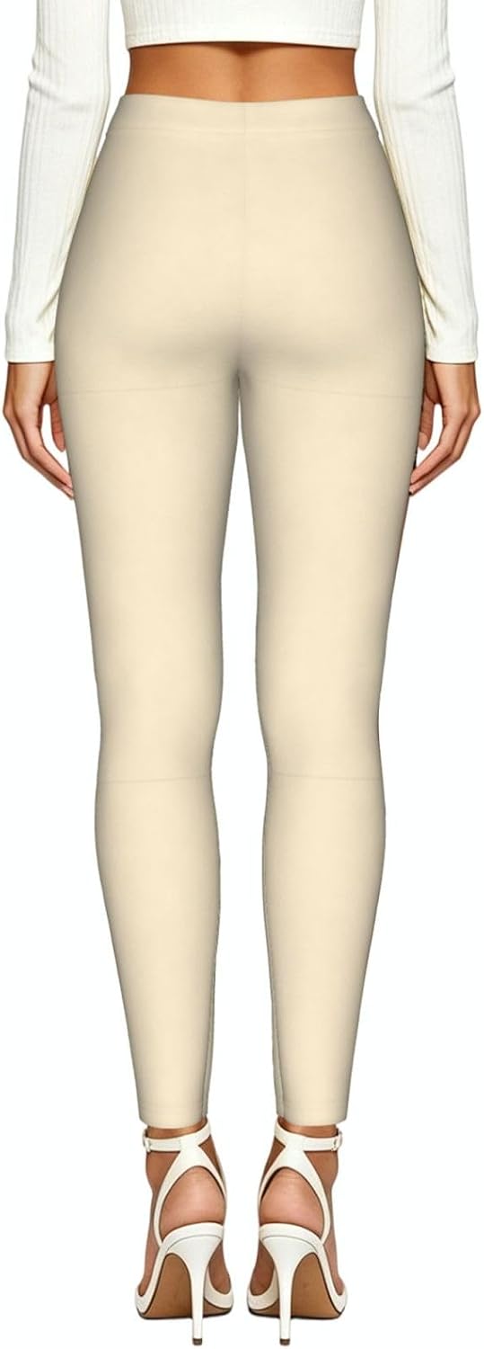 Pure Beige Stretch Leggings,Opaque Printed Elasticity Pants for Workout | Tummy control,Comfortable and breathable,Not tie your legs tightly