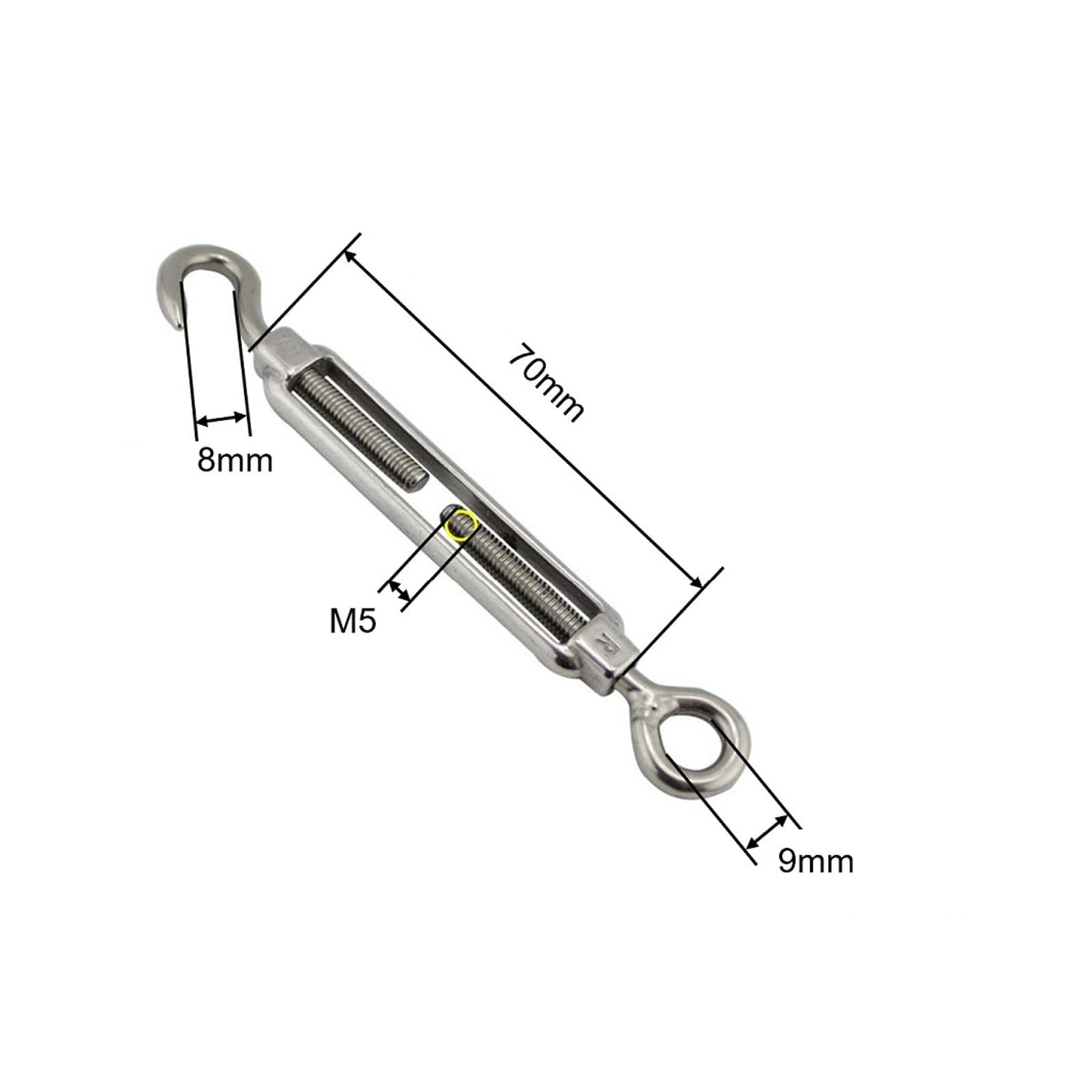 Tensor de acero inoxidable 304 de alta resistencia, 2 tensores de gancho y ojo M10 para aparejos y accesorios de navegación