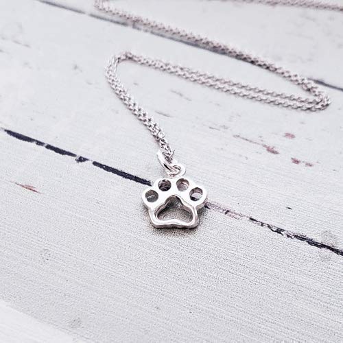 Paw Print Sterling Silver Charm Necklace,18" (Tiny Size) #TOP5