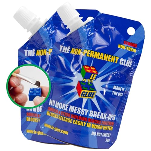 Le Glue Temporary Glue 2 Pack - Compatible with Legos - Non-Permanent Clear Adhesive for Plastic...
