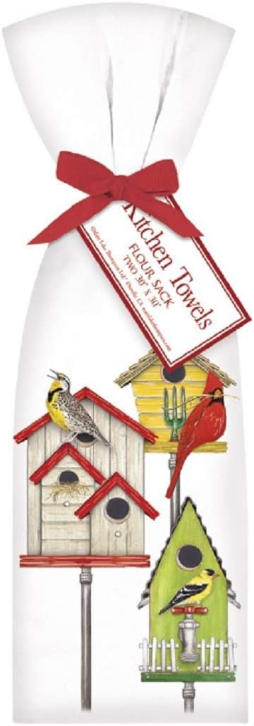 Mary Lake-Thompson 2 Birdhouses Ribbon Tied Flour Sack Towels T19 30 Inches Square