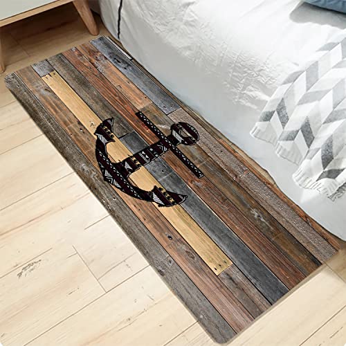 Lyfans Bath Rugs Sponge Foam Absorbent Soft For Bathroom And Kitchen (71 X 24 Inches),Flannel Mat Non Slip Bright 3D Print For Bedside And Living Room(Old Wooden Plank Anchor) #TOP7