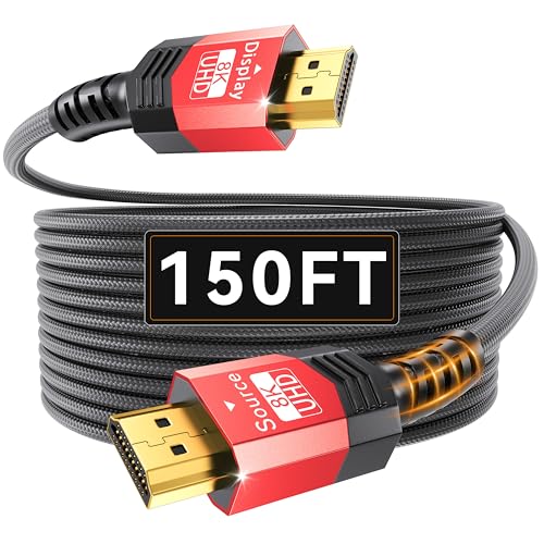 Image of Fiber Optic HDMI 2.1 Cable 150FT,48Gbps Ultra High Speed Braided Uni-Directional Cord-8K@60Hz 4K@120Hz /144Hz HDCP 2.2&2.3 eARC DTS:X HDR10 VRR Compatible for RTX 5090 /PS5 /Xbox X /S /TV etc