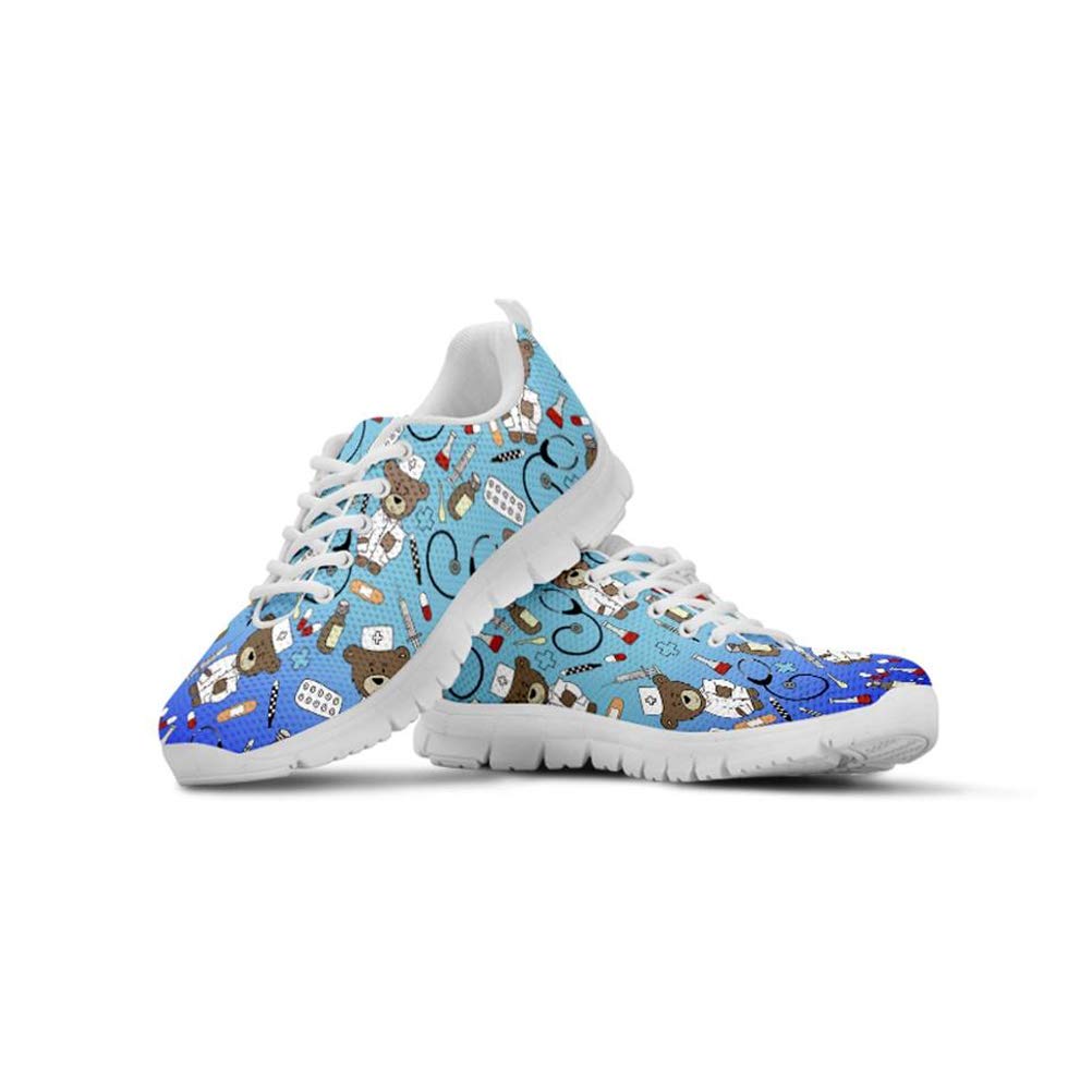 Showudesigns Damen Laufschuhe Atmungsaktiv Turnschuhe Schnürer Sportschuhe Sneaker Cartoon Bär Nurse