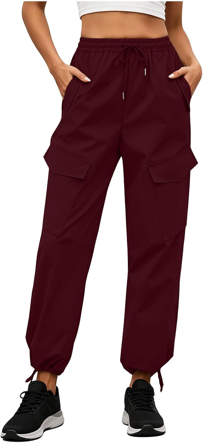 Women's Pants Drawstring Athletic Jogger Cargo Elastic Waist Tapered Leg | Casual Outdoor Multi Pocket Streetwear Bottoms